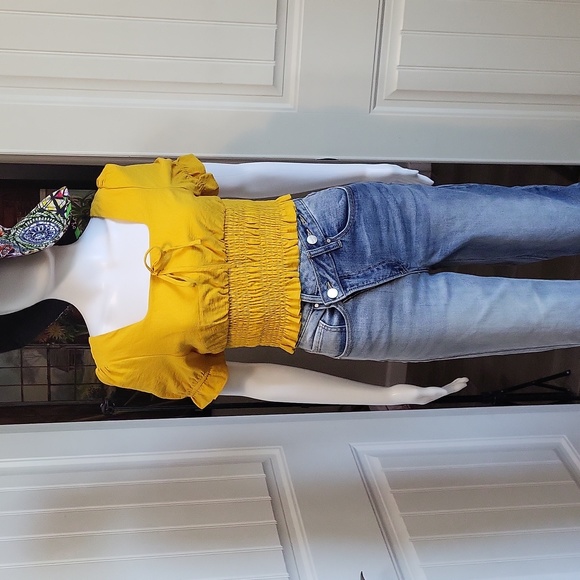 Lost + Wonder Honey Yellow Crop Smock Simple Puff Sleeve Size Small - Picture 1 of 13